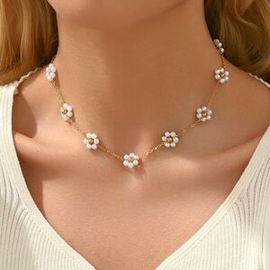 Gold and White Floral Necklace